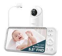 Jartoo 5.5" Video Baby Monitor with 2K Camera & Mount, No WiFi for Privacy & Security, AI-Powered Detection, Clear Night Vision, 1860ft Long Range, 2-Way Audio, White Noise & ANC