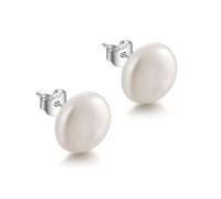 JaruJaru 11-12mm Button-Shaped Baroque Pearl Earrings for Women - Coin/Disc Freshwater Pearls, Handpicked, Hypoallergenic 925 Sterling Silve, Flat-Back Studs for Everyday Elegance