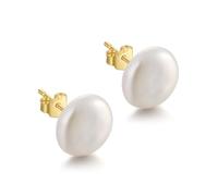 JaruJaru 12mm+ Button-Shaped Baroque Pearl Earrings for Women - Coin/Disc Freshwater Pearls, Handpicked, Hypoallergenic 925 Sterling Silve, Flat-Back Studs for Everyday Elegance