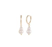 JaruJaru 14K Gold Plated Hoop Earrings - Baroque Freshwater Pearl Dangle Earrings for Women, Irregular/Lucky Gourd/Cross Shaped Drops