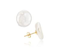 JaruJaru 14mm+ Button-Shaped Baroque Pearl Earrings for Women - Coin/Disc Freshwater Pearls, Handpicked, Hypoallergenic 925 Sterling Silve, Flat-Back Studs for Everyday Elegance
