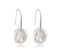 JaruJaru 15mm Statement Drop Earrings, S925 Sterling Silver White Gold Plated Ear Hooks, Large Freshwater Naturally Formed Baroque/Keshi Irrgular Pearls, Dates, Bridal Events, and Daily Wear