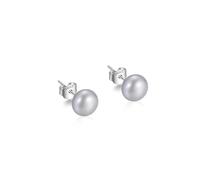 JaruJaru 6mm Freshwater Button Pearl Stud Earrings, Grey Pearls, S925 Sterling Silver Posts, Near-round Flatback, Hypoallergenic Earrings for Sensitive Ears, white Sleep Earrings