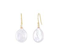 JaruJaru Baroque Freshwater Pearl Earrings, Large Ellipse Flat Pearl Drop Dangle Earrings for Women, S925 Sterling Silver Gold Plated Ear Hooks