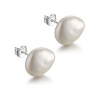 JaruJaru Baroque/Keshi Pearl Stud Earrings - 10-12mm Irregular Freshwater Pearl Studs for Women, Sterling Silver 925 Hypoallergenic Posts&Backs, Unique Non-Round Natural Pearls