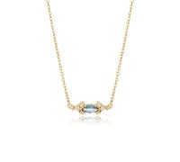JaruJaru Dainty Vermeil Ultra Thin Chain Necklace, 14K Gold Plated on Sterling Silver (Entire Piece), Ocean's Whisper Blue Cubic Zirconia Crystal Pendent, Adjustable Length (38/41/45cm)