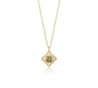 JaruJaru Dainty Vermeil Ultra Thin Chain Necklace, 14K Gold Plated on Sterling Silver (Entire Piece), Vintage Square Pendent with Olive Green Cubic Zirconia Crystal, Adjustable Length (38/41/45cm)