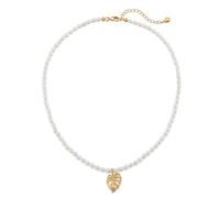 JaruJaru Delicate Leaf Pearl Necklace - 3.5mm Baroque Rice Freshwater Pearls with 14K Gold Plated Hollow Leaf Pendant, 40cm+5cm Extender Eco-Conscious Jewelry