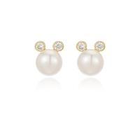 JaruJaru Disney-Inspired Pearl Stud Earrings - 18K Gold & Sterling Silver Tone, Sweet Cute Freshwater Pearls & Zirconia Accents Flat Back Studs for Little Girls and Women (Mickey Gold)