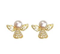 JaruJaru Disney-Inspired Pearl Stud Earrings - 18K Gold & Sterling Silver Tone, Sweet Cute Freshwater Pearls & Zirconia Accents Flat Back Studs for Little Girls and Women