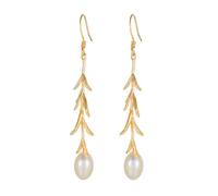 JaruJaru Elegant Freshwater Baroque Pearl Drop Earrings, Real Naturally Cultured Pearls, Long Dangle Earrings for Women, 18K Gold-Plated, Unique Jewellery Gift for Her (Gold Willow Leaf)