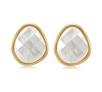 JaruJaru Geometric Mother-of-Pearl Stud Earrings - Gold Plated Mosaic Shell Earrings, 2.5cm Bold Statement Earrings for Women