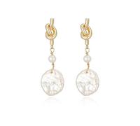 JaruJaru Gold Baroque Drop Earrings, Sterling Silver Posts,18K Gold Plated Knot, Petal-like Naturally Formed Freshwater Irrgular Pearls,Boho Style