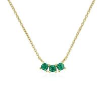 JaruJaru Green Cubic Zirconia Trilogy Pendant Necklace, 11.5mm Wide, Gold Plated Sterling Silver Chain, 40-45cm Adjustable, Elegant Daily Jewelry