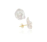 JaruJaru Handmade Keshi Pearl Stud Earrings for Women - Organic Freshwater Pearls, Hypoallergenic 925 Sterling Silver, Petal Baroque Pearl Studs, Unique Irregular Floral Jewelry Gift