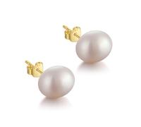 JaruJaru Irregular Freshwater Pearl Stud Earrings - 9-10mm Satin Sheen, Sterling Silver Hypoallergenic Earrings for Daily Wear, Comfort First Ear Jewelry