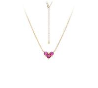 JaruJaru Mini Heart Cluster Pendant Necklace, Three-Stone Cubic Zirconia, Gold Plated Sterling Silver Chain, 40-45cm Adjustable, Dainty Romantic Jewelry, Fuchsia/Pink