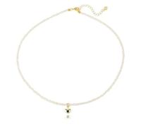 JaruJaru Mini Keshi Pearl Necklace - 3mm Tiny White Freshwater Pearls, Tiny Heart Pendent with Blue Crystal, 18K Gold Plated Adjustable Chain (40-45cm), Dainty Layering Necklace for Women