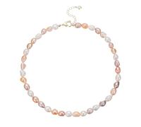 JaruJaru Multicolor Baroque Pearl Necklace, 8-9mm Freshwater Pearls in White, Orange & Lavender, 40cm with 5cm Extender, 14K Gold Plated Heart Clasp