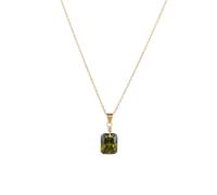 JaruJaru Olive Green Cubic Zirconia Pendant Necklace, Crystal Cut Rectangle CZ, Gold Plated Sterling Silver Chain, 40-45cm Adjustable, Elegant Daily Jewelry