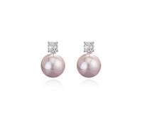 JaruJaru Petite Diamond&Pearl Stud Earrings for Women, CZ Crystal, Genuine Freshwater Cultured Natural Pearls, 925 Sterling Silver Posts, Classic White Pearl Studs (Purple）