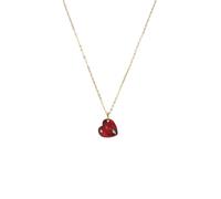 JaruJaru Red Heart Zirconia Pendant Necklace, 1mm Ultra-Thin 18K Gold Plated Chain, 40-45cm Adjustable, Minimalist Solitaire Jewelry, Ruby Color, I Love You Gifts