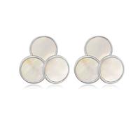 JaruJaru Shiny Shell Trio Earrings - Silver Plated & White Mother-of-Pearl, 1.8cm Big Round Studs