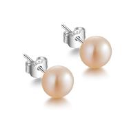 JaruJaru Small Freshwater Button Pearl Stud Earrings-6mm Coral, S925 Sterling Silver, Near-round Flatback, Hypoallergenic Minimalist Earrings for Sensitive Ears, Comfort Sleep Earrings