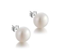 JaruJaru Small Freshwater Button Pearl Stud Earrings-6mm, S925 Sterling Silver, Near-round Flatback, Hypoallergenic Minimalist Earrings for Sensitive Ears, Comfort Sleep Earrings