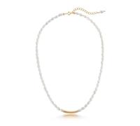 JaruJaru Small Pearl Necklace for Women, Natural Cultured Freshwater Pearls and 14K Gold-plated Smile Curve Bar, Dainty Simple Jewelry, Adjustable Length, Perfect for Minimalist Style