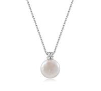 JaruJaru Sterling Silver 13-14mm Coin/Button Pendent Necklace, Extra Long(20in)，5A+ Quality Freshwater Baroque Pearl, CZ Crystal, S925 Fully Flexible Figaro Chain35-50cm