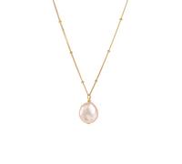 JaruJaru Sterling Silver Pearl Pendent Necklace, Freshwater Cultured Baroque Pearl, Flat Shaped Irregular Drop, Classy 18K Gold Plated Necklace, S925 Adjutable Chain40-47cm