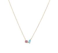 JaruJaru Togetherness Cubic Zirconia Pendant Necklace, Square & Heart Shape, Blue&Pink Stone, Gold Plated Sterling Silver Chain, 40-45cm Adjustable, Romantic Modern Jewelry