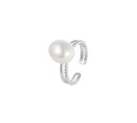 JaruJaru Twin Hoops Sterling Silver Baroque Pearl Ring, S925 Hallmark, Adjustable Open Band Ring