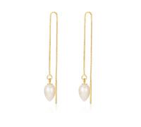 JaruJaru Vermeil Chain Freshwater Pearl Earrings for Women, Genuine Lamp Like Baroque Pearl Drop, Gold Threader Earrings, Gold plated S925 Sterling Silver Hypoallergenic Thread Through Dangle Earrings
