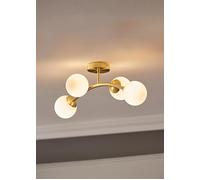Gold 4 Way Ceiling Light with Opal White Frosted Glass Globe Shades for Living Room Hallway Bedroom - LED Bulbs Included