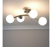 Jas 4 Way Ceiling Light with Opal White Frosted Glass Globe Shades and LED Bulbs ValueLights Silver One Size