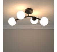 Jas 4 Way Ceiling Light with Opal White Frosted Glass Globe Shades ValueLights Black One Size