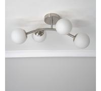 Jas 4 Way Ceiling Light with Opal White Frosted Glass Globe Shades ValueLights Silver One Size