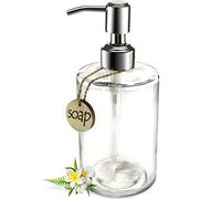 JASAI 16OZ Cylinder Glass Soap Dispenser with Rust Proof Stainless Steel Pump, Refillable Bathroom Soap Dispenser for Hand Soap, Dish Soap, Liquid Soaps and Kitchen (Clear)