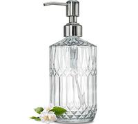 JASAI 18 Oz Embossed Clear Glass Soap Dispenser with Rust Proof Pump, Refillable Dish Soap Dispenser for Kitchen, Premium Bathroom Soap Dispenser for Hand soap, Lotion (Clear).