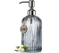 JASAI 18 Oz Vertical Stripes Kitchen Soap Dispenser with 304 Rust Proof Stainless Steel Pump, Refillable Liquid Soap Dispenser for Bathroom, Kitchen, Hand Soap, Dish Soap (Clear Grey)