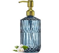 JASAI 18Oz Blue Glass Soap Dispenser with Golden Pump, Refillable Bathroom soap Dispenser with Thick Glass, Clear Kitchen Soap Dispenser for Dish Soap, Hand soap, Lotion.(Blue)
