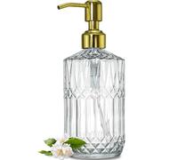 JASAI 18Oz Dazzling Clear Glass Soap Dispenser with Golden Pump for Bathroom, Refillable Kitchen Soap Dispenser for Dish Soap, Bathroom Soap Dispenser for Hand Soap, Lotion.(Golden)
