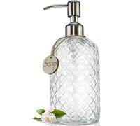 JASAI 18Oz Gem Patterned Clear Glass Soap Dispenser With Rust Proof Pump, Refillable for Kitchen and Bathroom, Premium for Dish Soap, Hand Soap, Lotion (Clear)