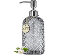 JASAI 18Oz Gray Glass Soap Dispenser with Rust Proof Pump, Refillable Kitchen and Bathroom Soap Dispenser