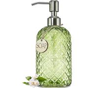 JASAI 18Oz Tea Green Soap Dispenser with Rust Proof Pump, Refillable Glass Soap Dispenser for Bathroom & Kitchen to Dispense Dish Soap, Hand soap, Lotion.