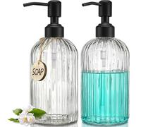 JASAI 2PACK 18Oz Simple Glass Soap Dispensers with Black Pump, Refillable Kitchen Soap Dispenser with Vertical Stripe, Bathroom Soap Dispenser for Bathroom Hand soap, Dish Soap, Lotion.