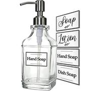 JASAI Antique Design Soap Dispenser with Rust Proof 304 Stainless Steel Pump, Refillable Clear Glass soap Dispenser with 10Pcs Clear Stickers, Premium Kitchen & Bathroom Soap Dispenser