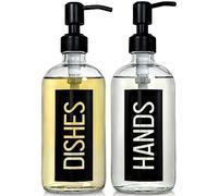 JASAI Classy Black Dish and Hand Soap Dispenser Set of 2 18OZ Glass Dish and Hand Soap Dispenser for Kitchen and Bathroom